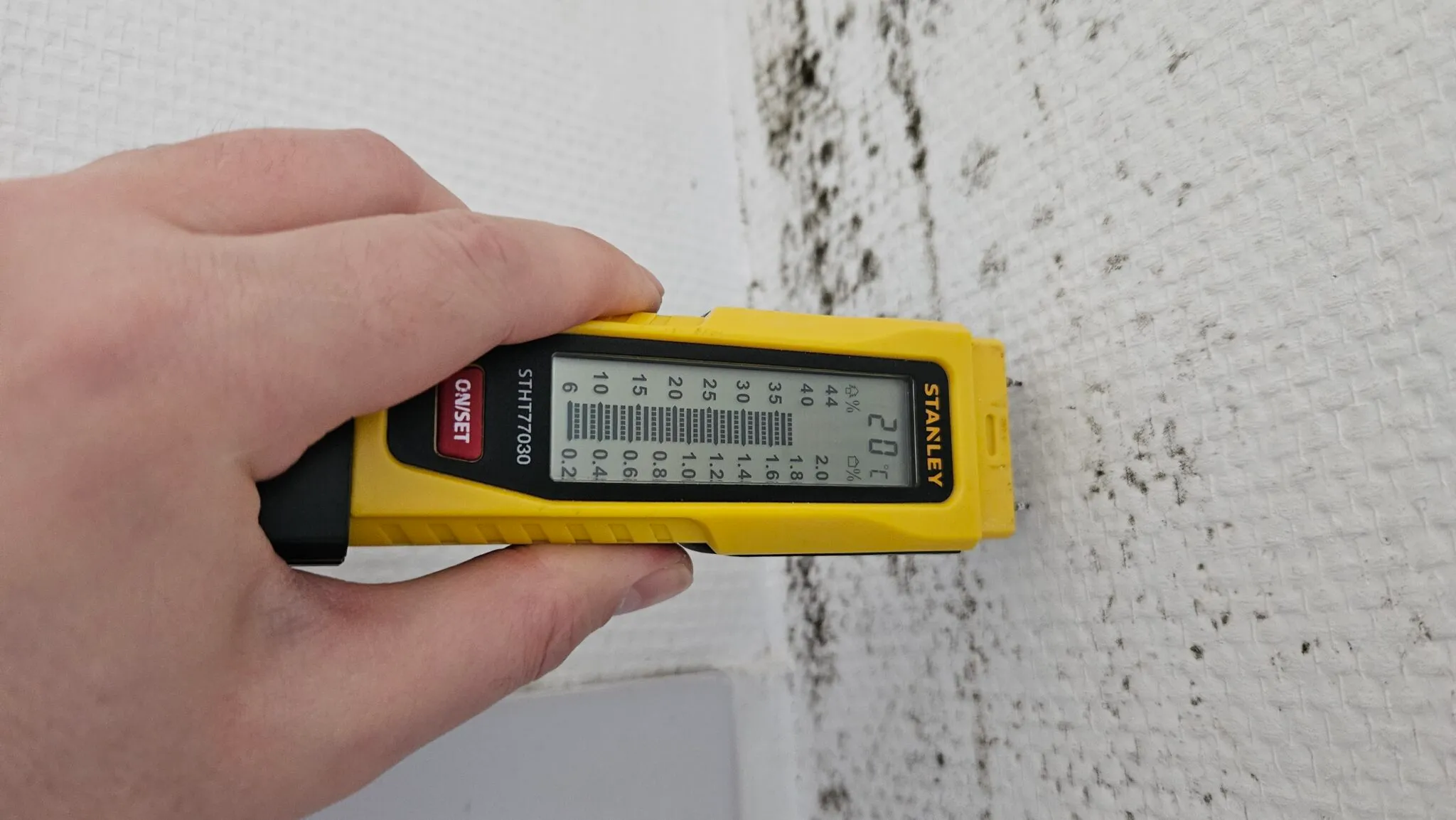 Dégâts d'humidité sur un mur intérieur avec moisissures et décollement de peinture