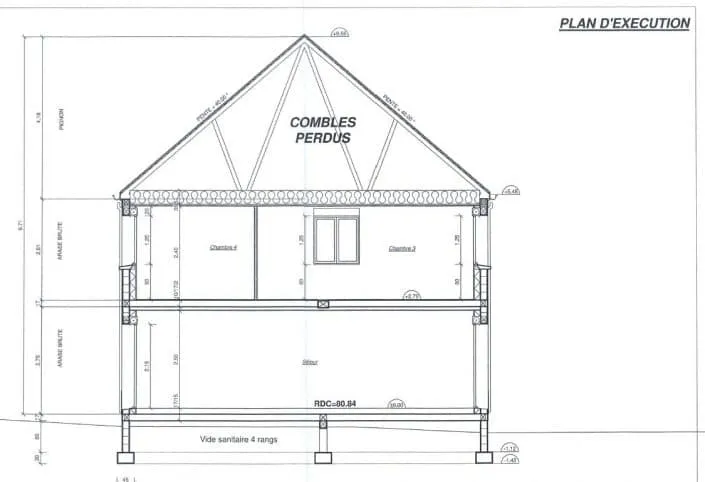 Structure plan de coupe, fondations semelles filantes