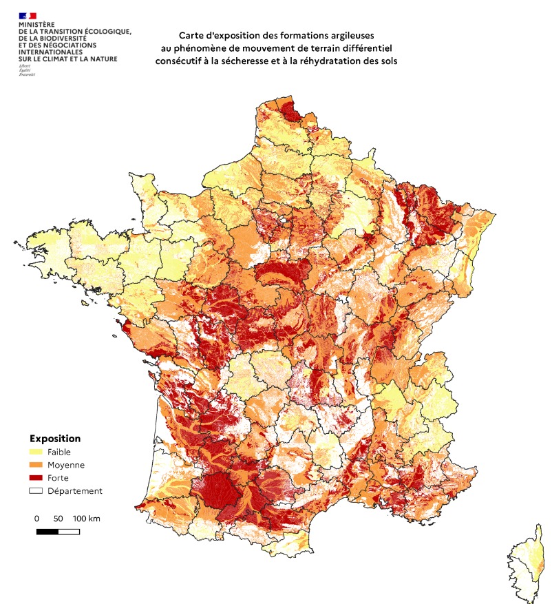 Carte exposition argiles RGA 2026 - retrait-gonflement des sols en France